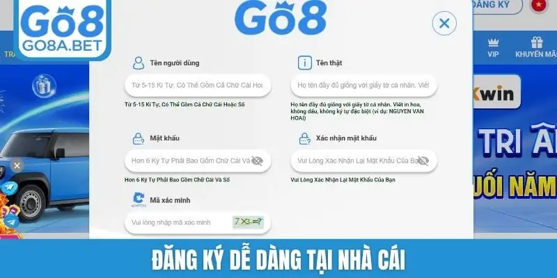 Đăng ký dễ dàng tại nhà cái